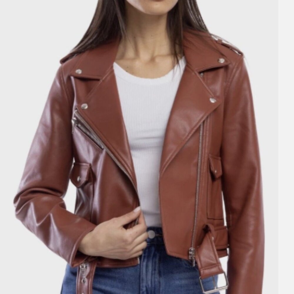 Blank NYC Faux‎ Leather Moto Jacket Brick Women's Size Small